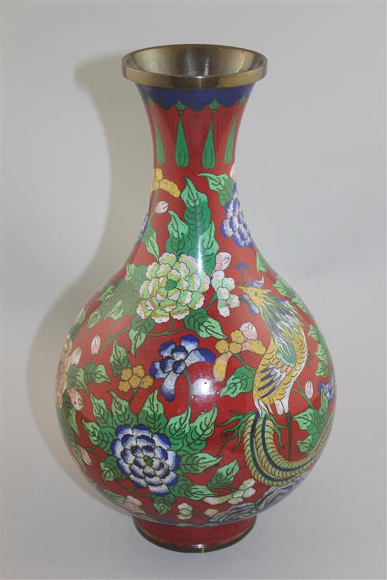 A Chinese cloisonne enamel pear shaped vase, Yuhuchunping, early 20th century, 33cm